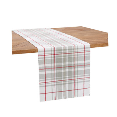 Haorui Red White and Gray Plaid Woven Cotton Table Runner