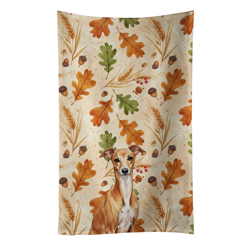Red Italian Greyhound Heirloom Fall Kitchen Towel, Red Italian Greyhound