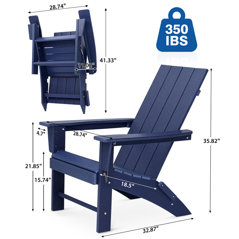 Chaise Adirondack pliante en PEHD Buvana, Bleu marine