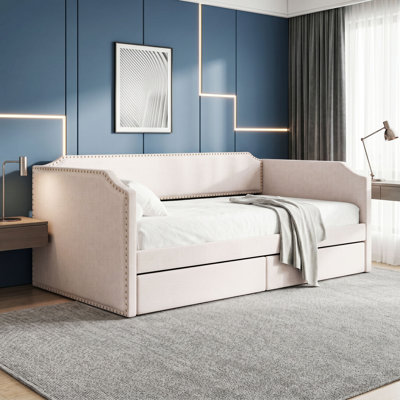 Twin Upholstered Daybed with Drawers and Slats