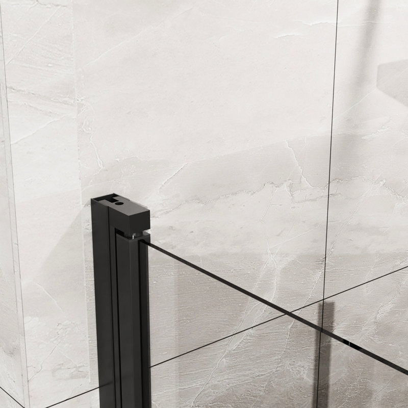 Porte de douche en verre - 34 po x 72 po noir trempé 180 rotation antirouille poignées et charnières bandes d'étanchéité 1/4 po pliable système de pivot