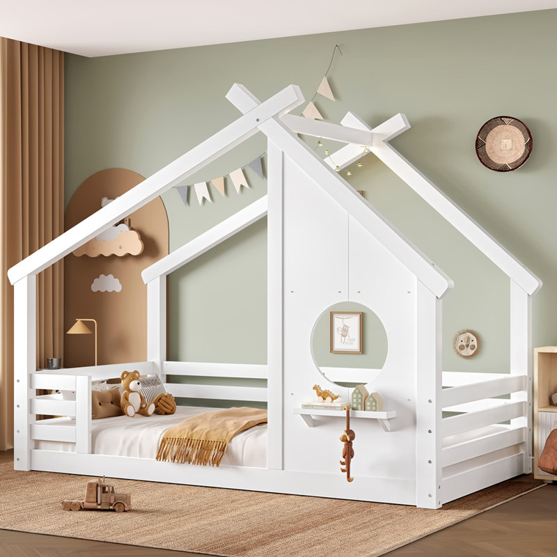 Lit simple au sol avec fenêtre et petite tablette, Twin, White