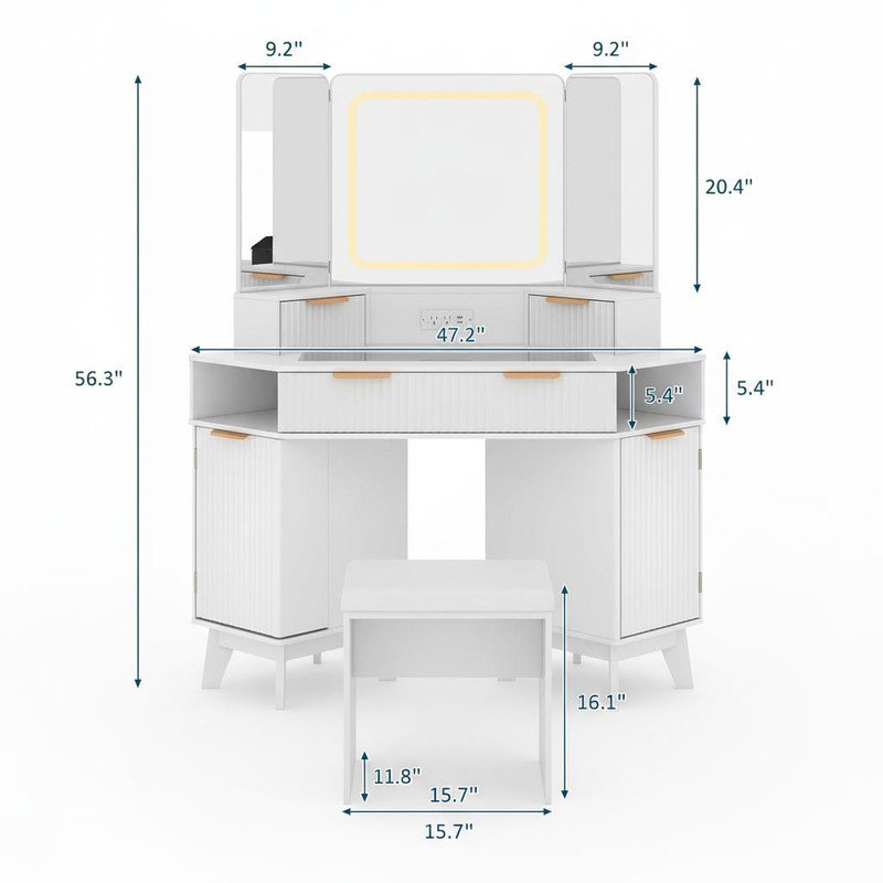 Dressing Table with Mirror, White