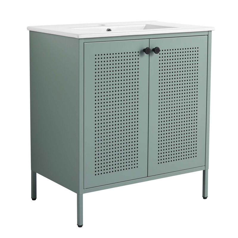 Meuble-lavabo autoportant avec lavabo en céramique, Vert