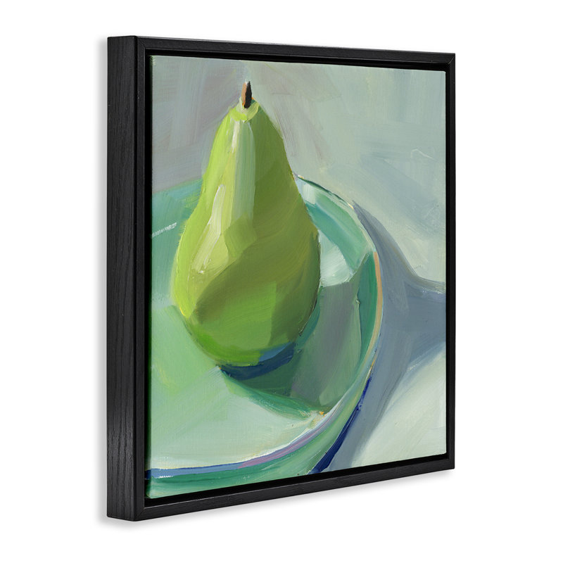  Poire sur plat Nature morte, art mural encadré flottant par Jenny Westenhofer, Cadre flottant noir de jais