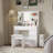 Vanity, Makeup Vanity Desk Set With Mirror & Light, Dressing Table Storage Lots With Power Strip, 3 Lighting Modes With Adjustable Brightness, 37 Inches  (White With Stool)