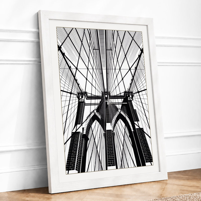 Brooklyn Bridge Ascendant Industrial - Framed Print, A2 - 59.4 x 42.0 cm, White