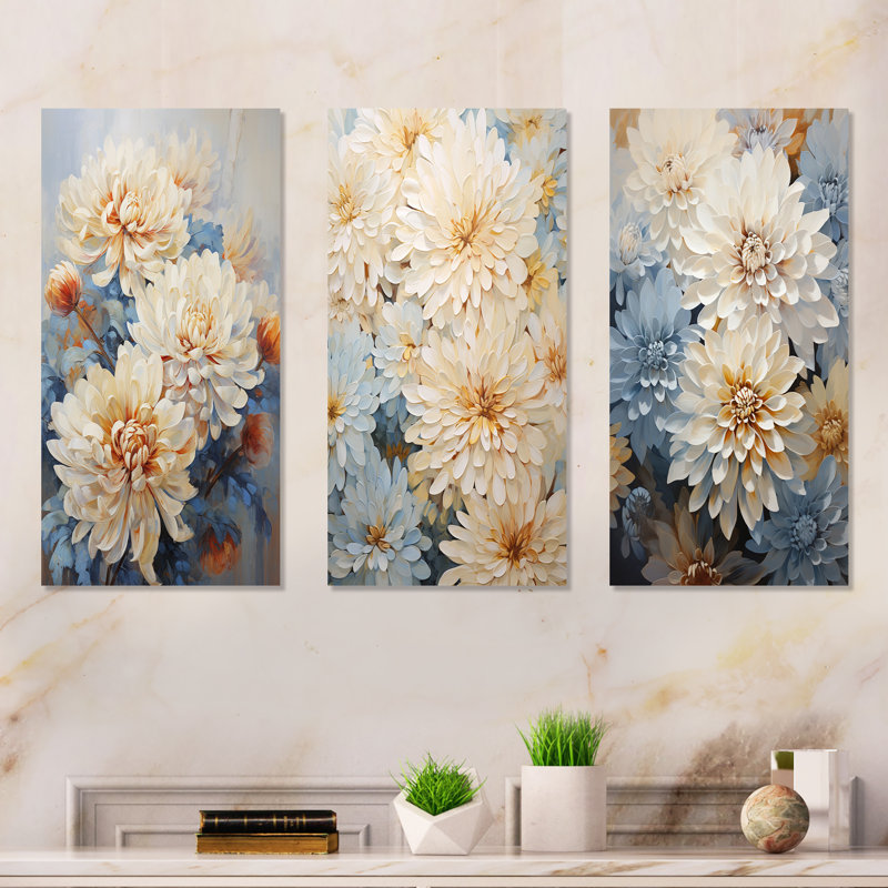 Garden Bliss Mums In Soft Colors - Ensemble de 3 impressions murales en métal Mums, H 28 po x l 36 po