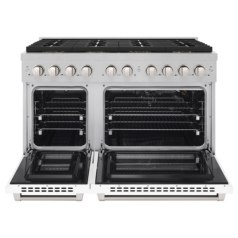 ZLINE 48 in. 6.7 cu. ft. Paramount Gas Range W/ 8 Burner DuoPro Cooktop and Dual Ovens in Satin Stainless Steel W/ White Matte Doors