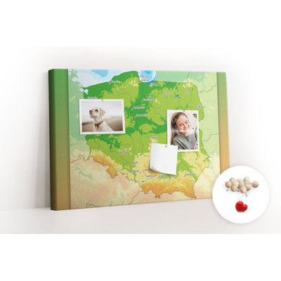 Wall Mounted cork board with print home decor message pin boards home office bulletin board ideas Poland physical map