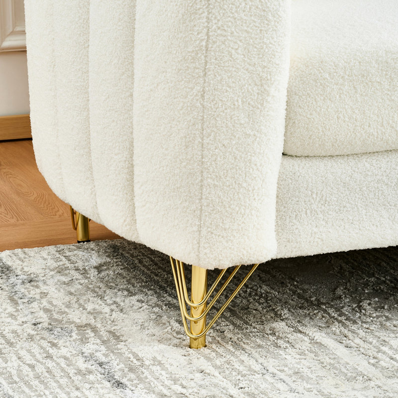 Canapé en chenille surdimensionné de luxe à 5 places avec mousse haute densité, pieds en métal et espace incurvé pour le salon