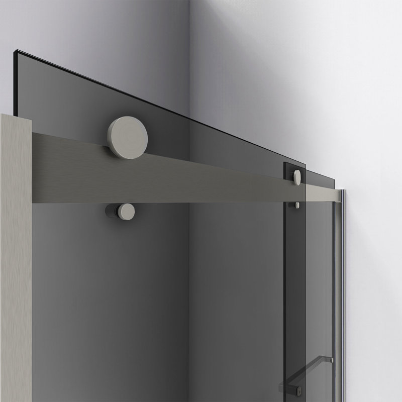 56" - 60" W 60" H Reversible Semi-Frameless Tub Door with ClearMax Technology, Brushed Nickel/Smoke Gray