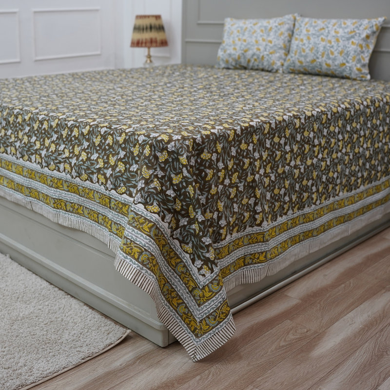  Fabdivine 102X112 Pure Cotton Bedsheet Set – Handmade Bedsheet with Matching Pillow Covers – Premium Bedding, Khoobsurat,
