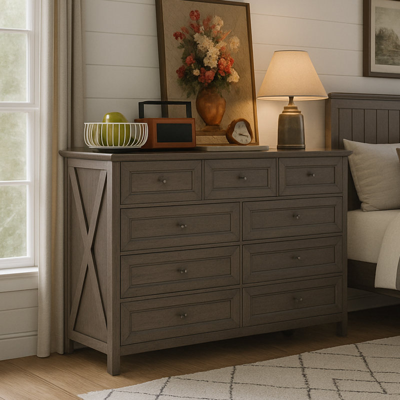 Commode à 9 tiroirs l 55,05 po, Brun