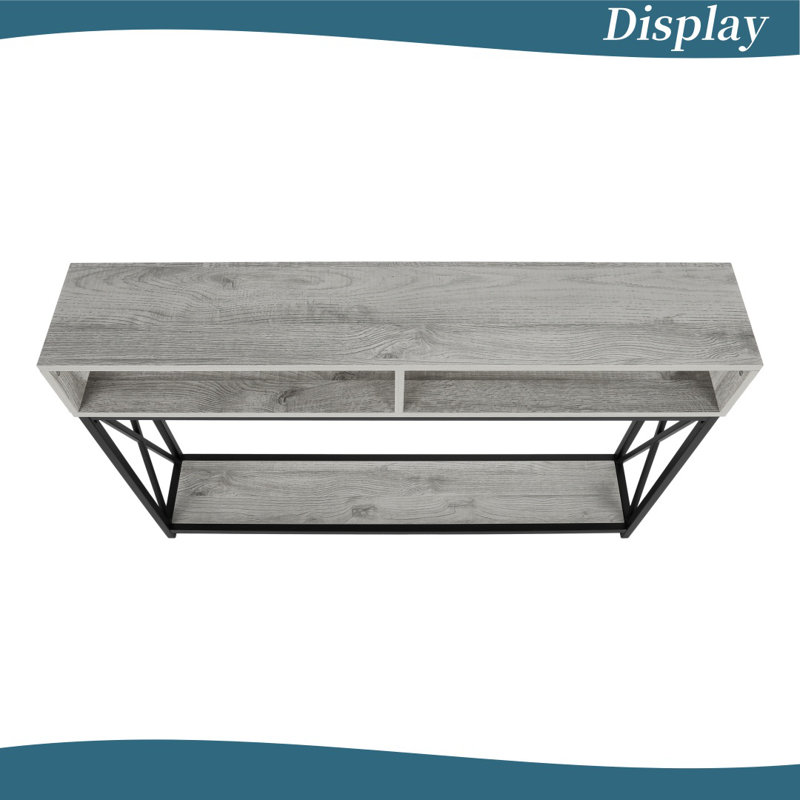 Metal X Frame Console Table with Open Shelves, Gray