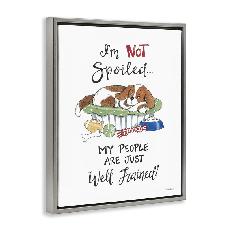 "Not Spoilé Well Trained Floater", art mural par Deb Strain, H 31 po x l 25 po, Cadre flottant gris lustré