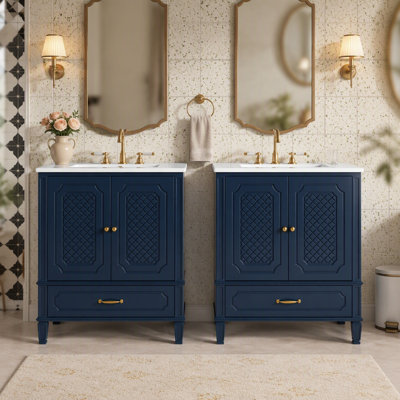 60" Bathroom Vanity with Double Sink Combo Set, 2 Cabinet with Door Organizers, 2 Drawers