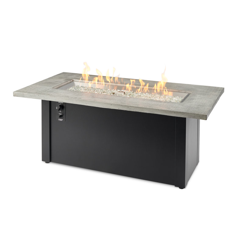 Rectangle Concrete Smokeless Fire Pit Table with Hidden Fuel Tank, Gray/Black