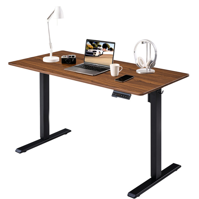 Electric Standing Work Desk, 24x48 Inches Adjustable Sit Stand 1" Thick Dark Walnut One Top, Stable Frame, Easy To Assemble For Living Room Height Up Walnut, Smooth Seamless Desktop, Steel Home Use