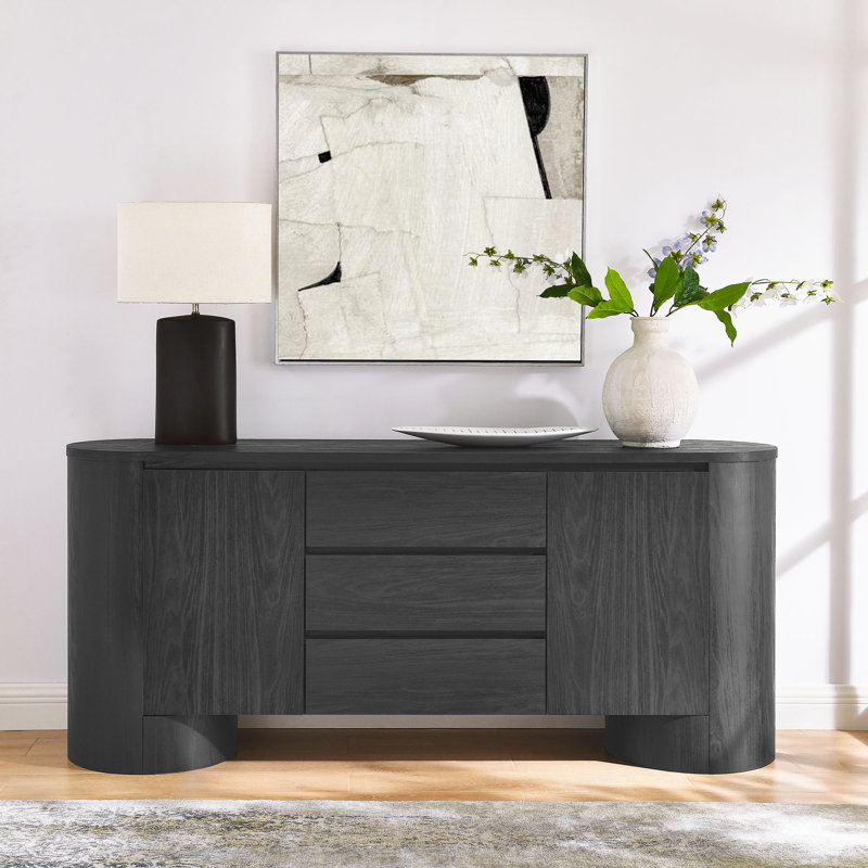 Buffet de rangement arrondi Duval, Noir, noir, noir, noir