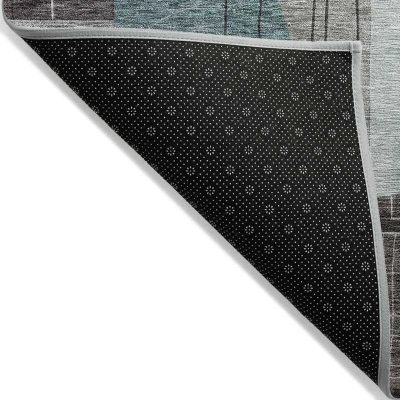 Tapis extérieur lavable abstrait bleu sarcelle et gris anthracite 8 pi x 10 pi