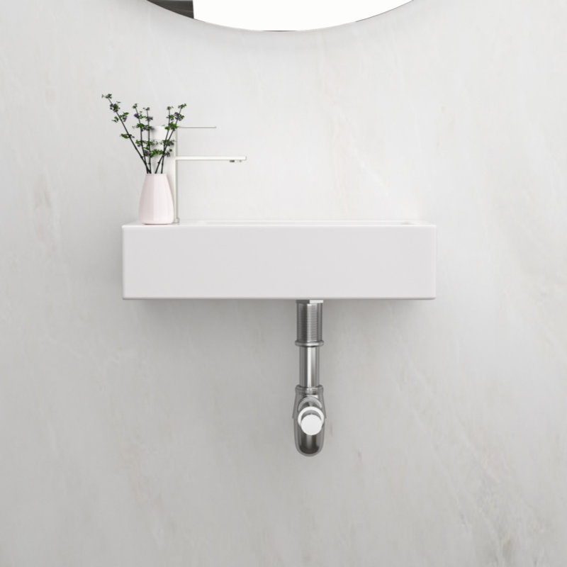 14.57X7.28 Inch White Ceramic Rectangle Wall Mount Bathroom Sink With Single Faucet Hole
