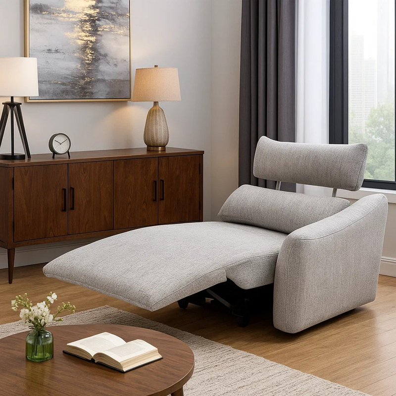 Fauteuil inclinable droit Falo, mousse et chenille gris clair