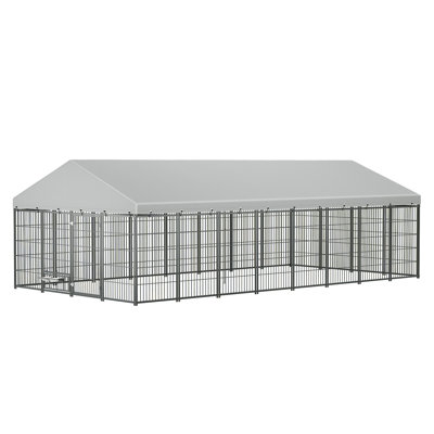 Niche pour chien d'extérieur XXL avec toit - Clôture robuste pour animaux de compagnie pour grands chiens, poulailler ou parc animalier, L 18,9 pi x l 9,61 po x H 6,23 po