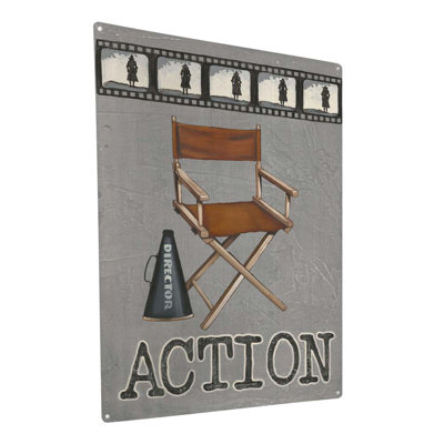 Signe d'action en métal sur fond blanc