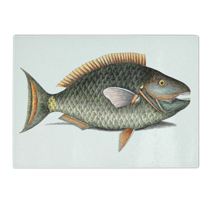 Tempered Glass Parrot Fish by Mark Catesby Chopping Board, 39 cm W x 28.5 cm L
