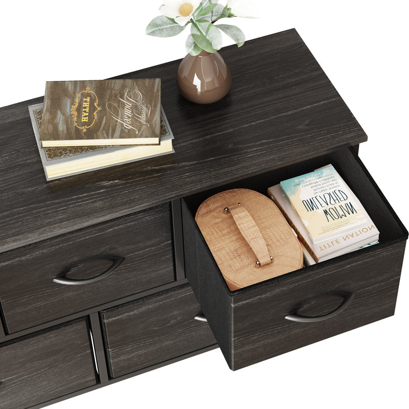 Amanah 39.1'' W 5-Drawer Black Dresser For Bedroom, Storage Unit With Sturdy Steel Frame, TV Stand With Wooden, Chest of Drawers for Closet, Living Room