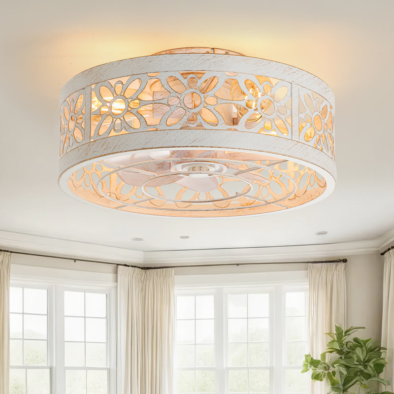 Ventilateur de plafond en cage 16,5 po avec lumière, ventilateur de plafond encastré avec lumières Farmhouse
