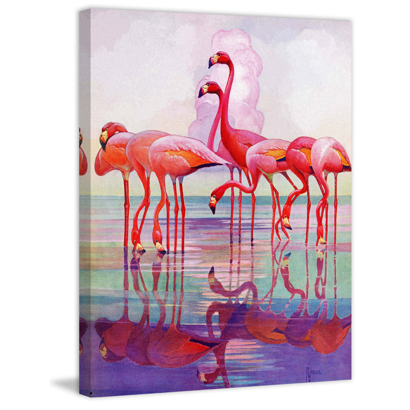 Large Pink Flamingos Canvas Art with Wooden Frame