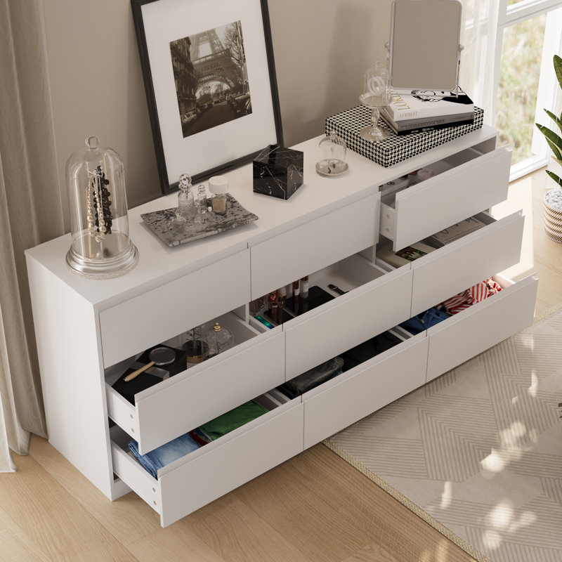 70.87w Dresser With 9 Drawers, Large Modern Chest Of Drawers With Deep Drawers, White