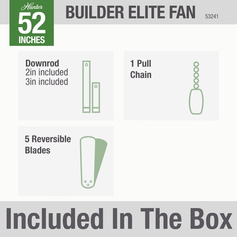 52" Builder Elite 5 - Blade Standard Ceiling Fan with Pull Chain, Brushed Nickel