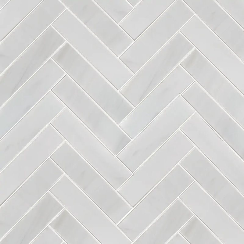 Carreau de mosaïque de plancher en marbre poli 8 po x 11 po Calacatta Herringbone (0,61 pi2 / pièce)