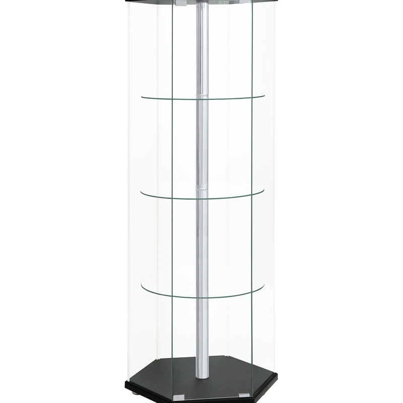 Quatre vitrines en verre noires avec structure hexagonale pour le rangement des espaces de vie