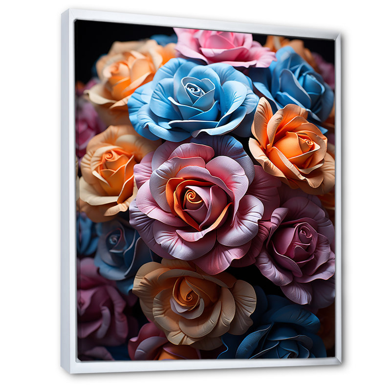«Abstract Roses Exploded Beauty» sur toile, Cadre flottant blanc, H 40 po x l 30 po x P 1,5 po