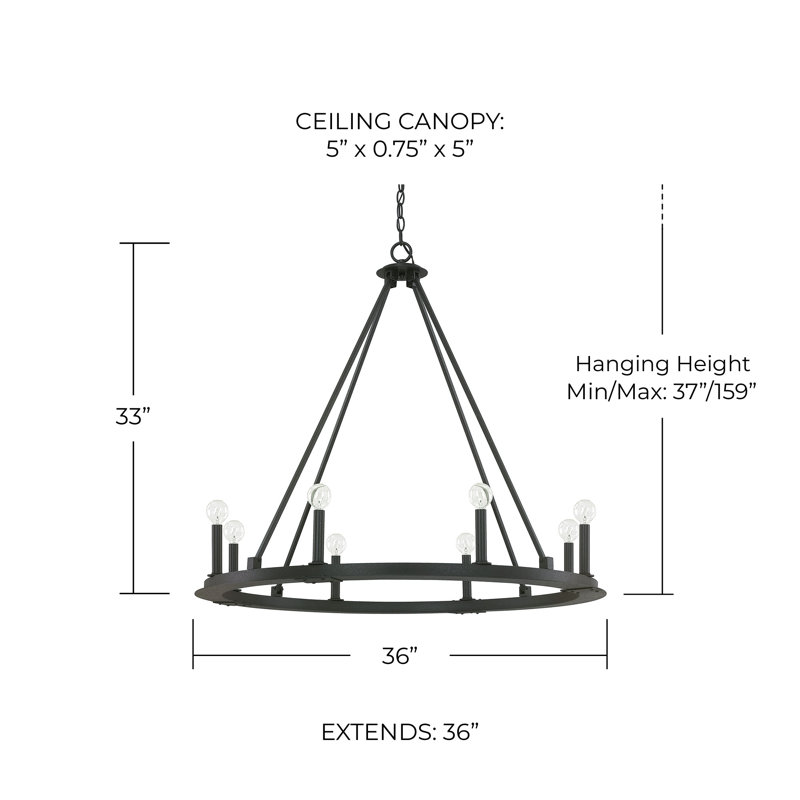 Pearson Dimmable Wagon Wheel Chandelier, 8