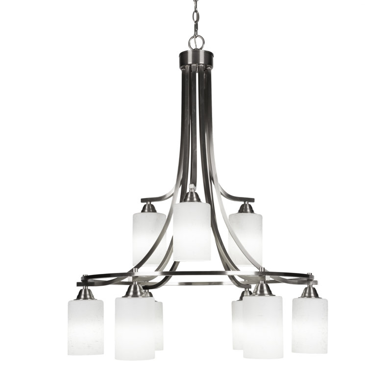 Michell Paramount 9 Light Downlight Chandelier With 4” Glass, White, Brushed Nickel