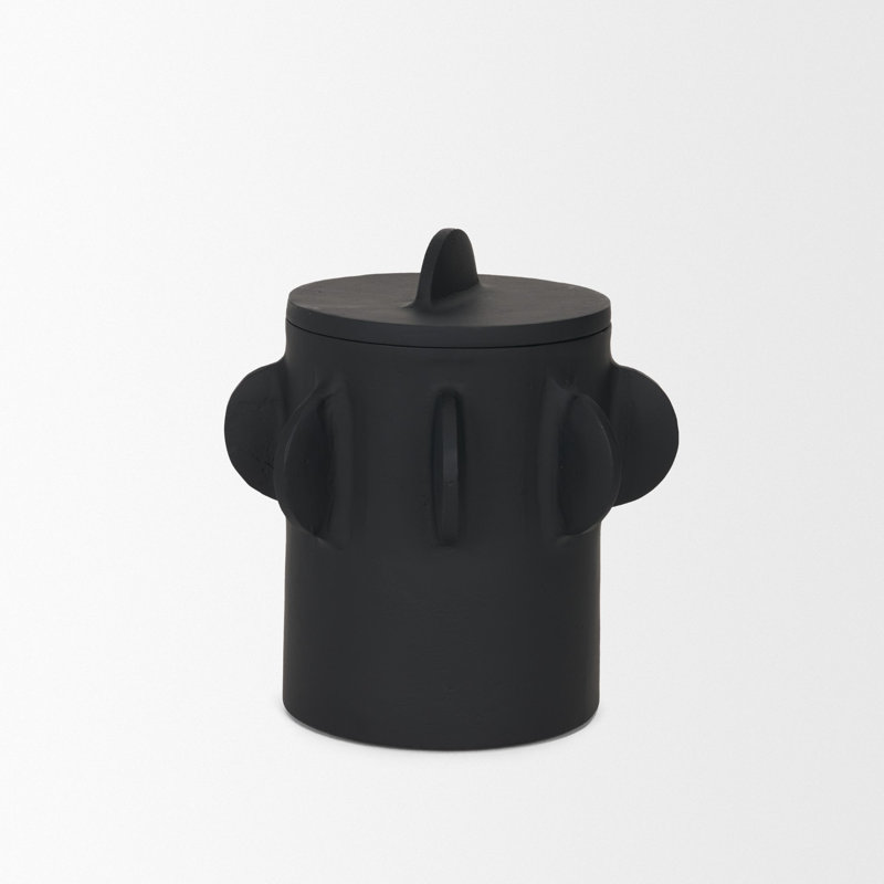 Grand contenant métallique Deacon avec poignées sculpturales, H 8,5 po x l 8,25 po x P 8,25 po, Noir