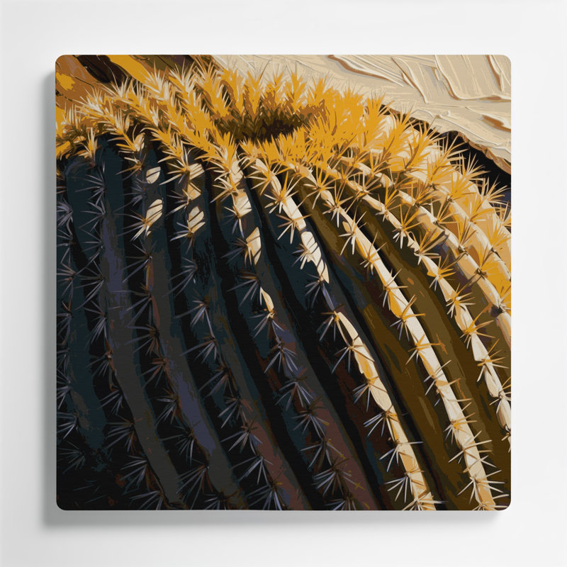 Art mural en métal Botanical Barrel Cactus, H 16 po x l 16 po