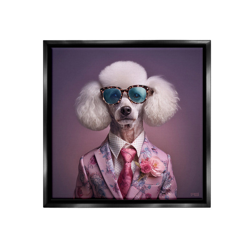 " Poodle In Sleek Suit Floater Frame " by RB, 25" H x 25" W, Jet Black Floater Frame