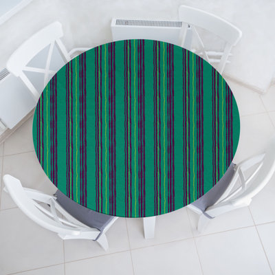Highland Dunes Pinstripe Fitted Round TableclothYellow Green 77049