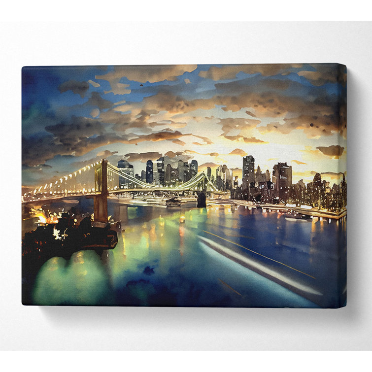 New York City Brooklyn Bridge View - Wrapped Canvas Print