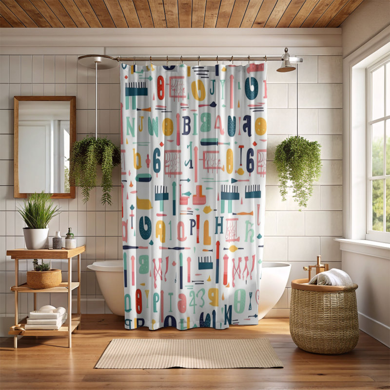 Glyphs - Rideau de douche Premium, H 74 po x l 71 po