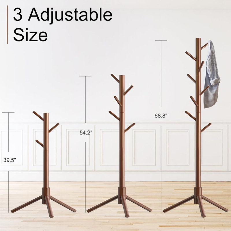 Hadiyaah Freestanding 8 - Hook Coat Rack, Brown