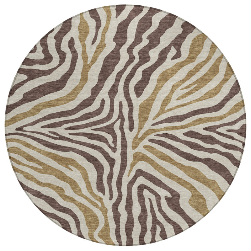 Machine Washable Indoor/Outdoor Chantille ACN2523 Animal Rug, Round 8', Brown