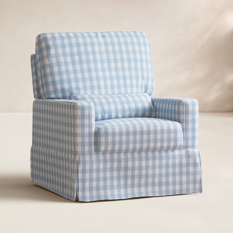 Crawford Pillowback Comfort Swivel Glider, Blue Gingham Livesmart®