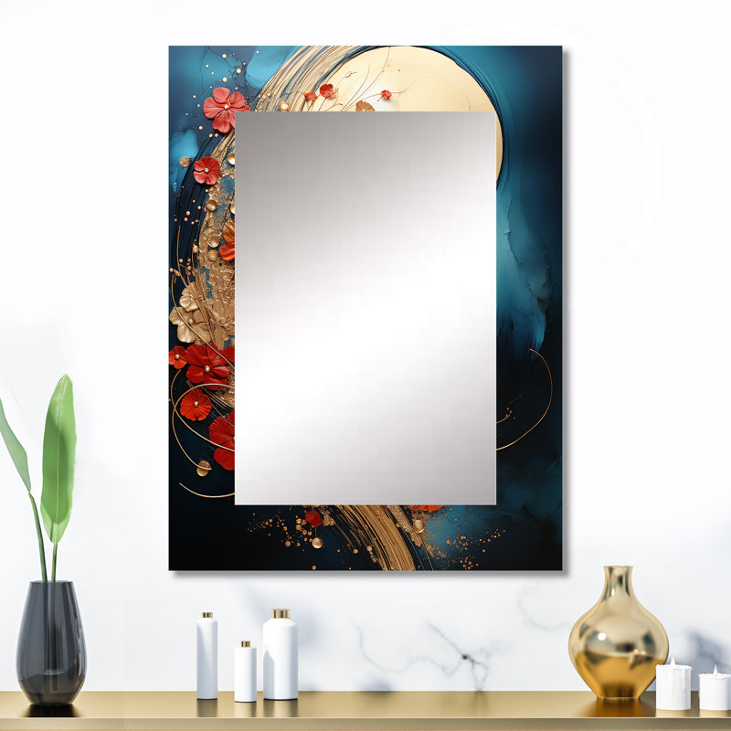 Gold Red Abstract Fractal Gold And Red - Fractals Mirror, Gold Decorative Wall Mirror, Printed Metal Art, 32" x 24"